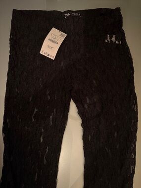 Zara Black Floral Lace stretch pants NWT - size L